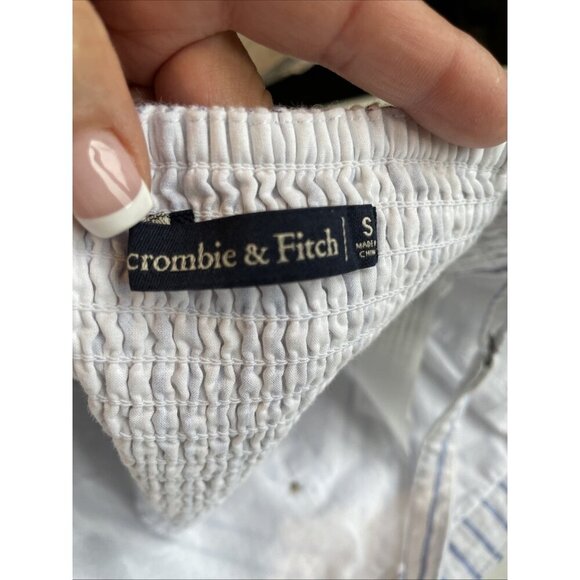 Abercrombie & Fitch Cami Corset Crop Top Size S Blue Striped Smocked Buttons - Picture 4 of 8